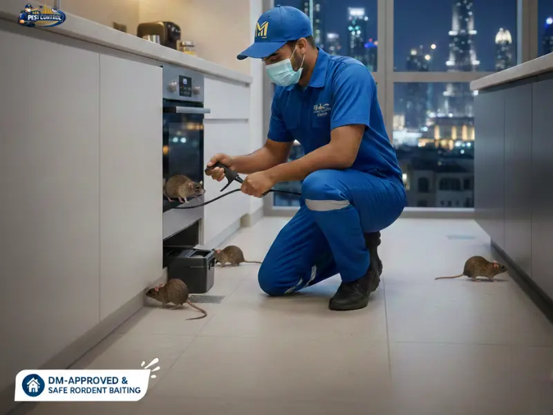 Tamper-resistant rodent bait station installed in a Dubai warehouse