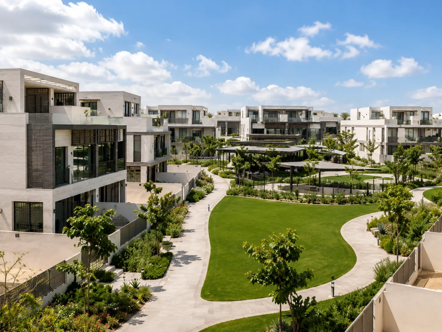 Villa garden landscaping typical of Tilal Al Ghaf properties